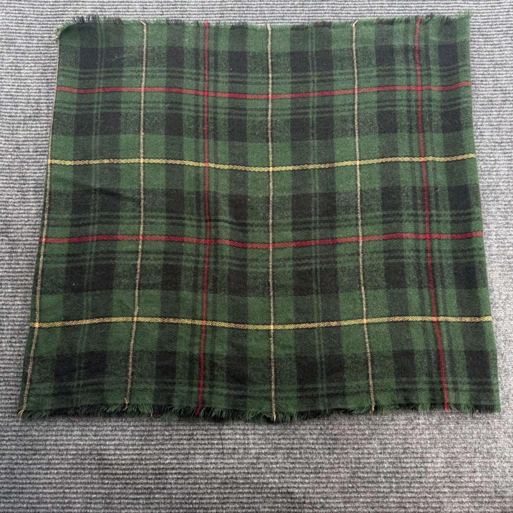 Look Green Wool Blend Square Scarf Tartan Check Fringed Edge Plaid Wrap